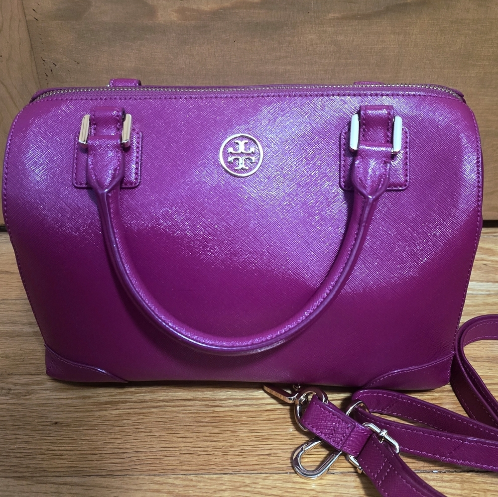 Tory Burch Raspberry Hudson Bay Crossbody Satchel Bag